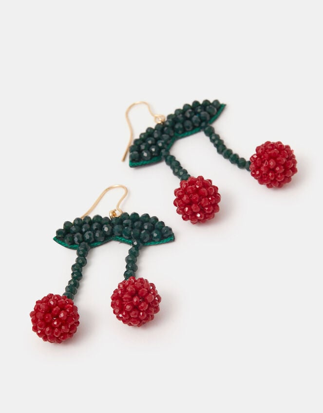 Beaded Cherry Drop Earrings, , large
