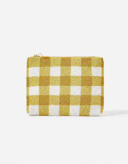 Large Gingham Beaded Pouch, , large