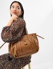 Padlock Ruched Shoulder Bag, Tan (TAN), large