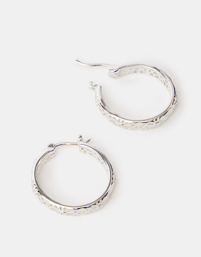 Sterling Silver-Plated Filigree Hoop Earrings, , large