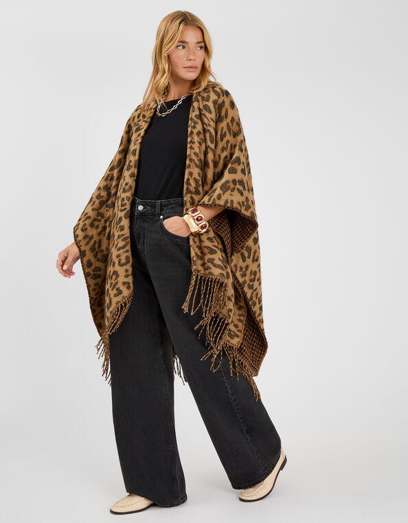 Leopard Print Poncho, , large