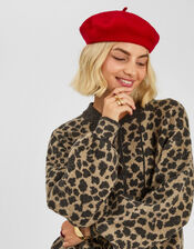 Plain Wool Beret, Red (RED), large