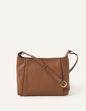 Leather Fold Zip Top Cross-Body Bag , Tan (TAN), large