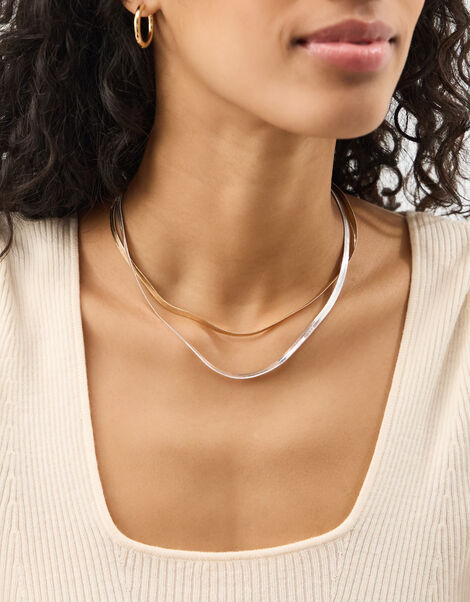 2-Pack Mixed Metal Snake Chain Necklaces, , large