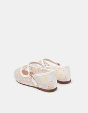 Girls Daisy Mesh Ballet Flats, White (WHITE), large