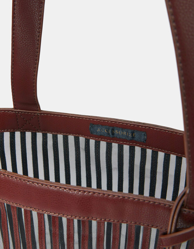 Mesh Stripe Shopper Bag, Brown (CHOCOLATE), large