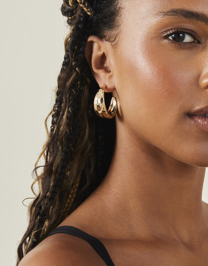 Chunky Hammered Metal Hoops, , large