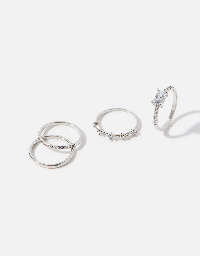 Platinum-Plated Sparkle Stacking Rings, Silver (SILVER), large