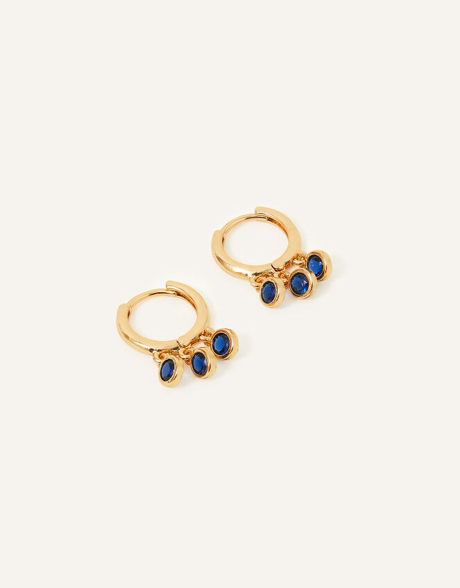 14ct Gold-Plated Sparkle Charm Station Huggie Hoops, Blue (BLUE), large
