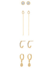 Gold-Plated Irregular Earring Set with Cubic Zirconia, , large