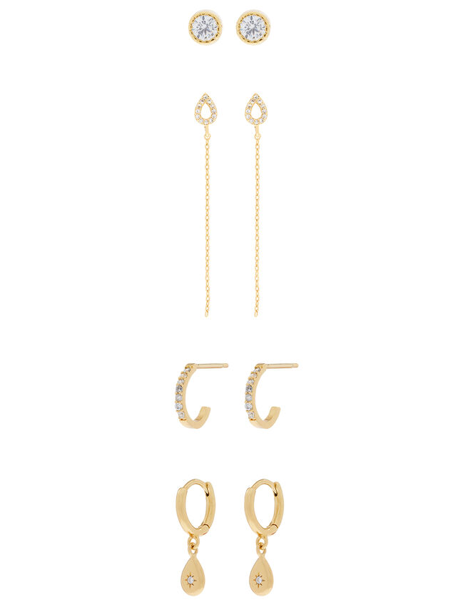 Gold-Plated Irregular Earring Set with Cubic Zirconia, , large