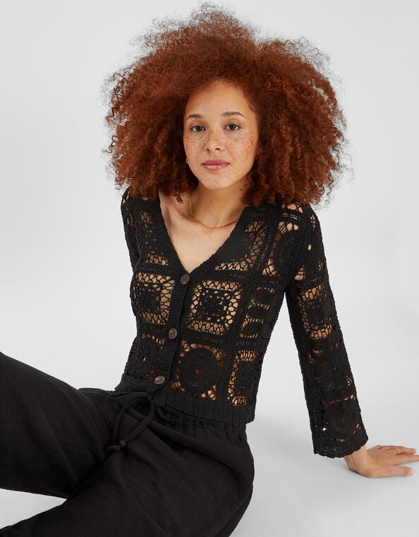 Crochet Cardigan, Black (BLACK), large
