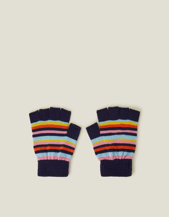 Stripe Fingerless Gloves, Blue (NAVY), large