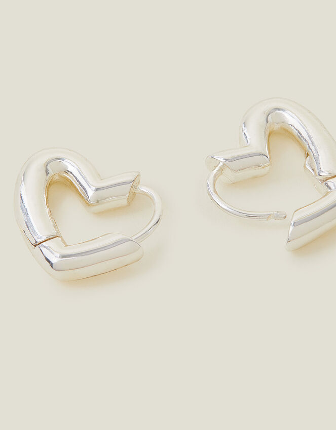 Sterling Silver-Plated Heart Hoop Earrings, , large