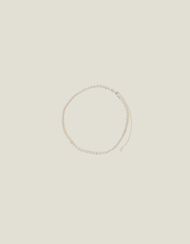 Sterling Silver Seed Pearl Necklace, , large