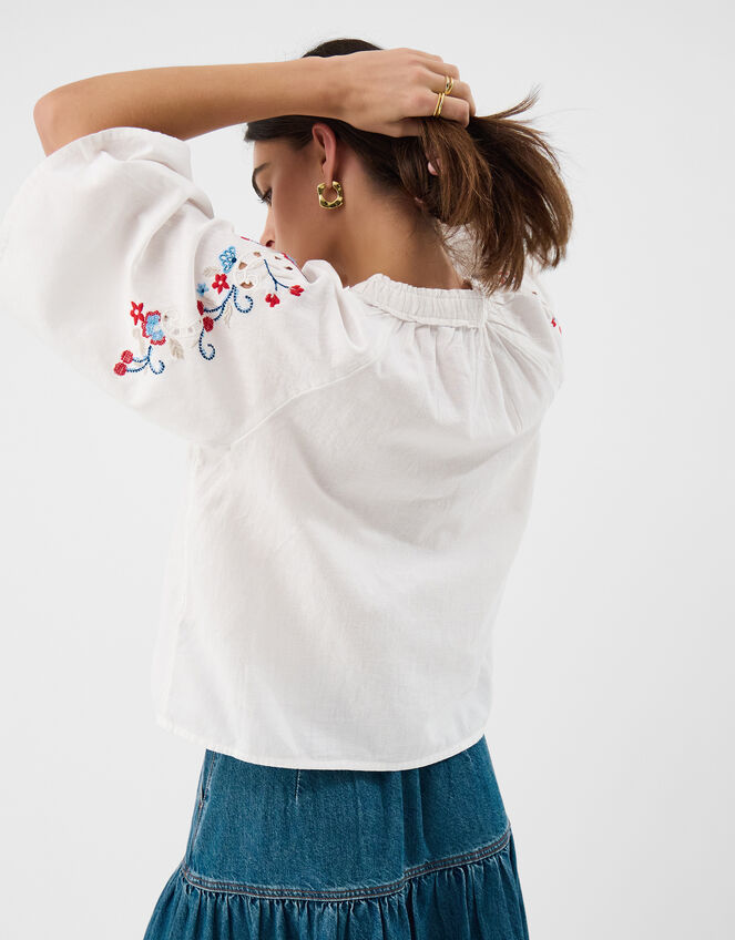 Floral Embroidered Blouse, White (WHITE), large