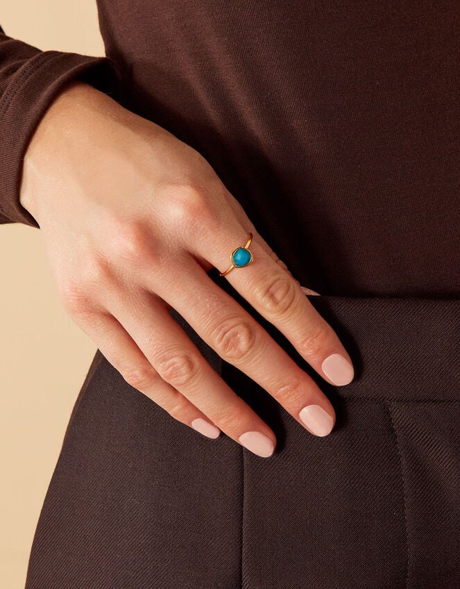 Gold-Plated Healing Stone Apatite Ring, Blue (BLUE), large