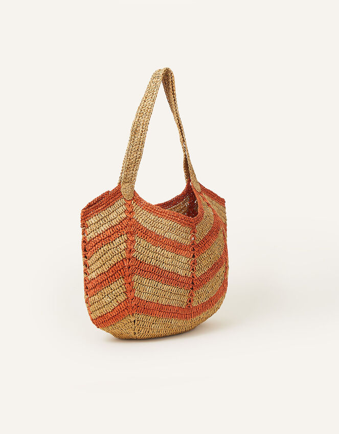 Raffia Chevron Shoulder Bag, , large