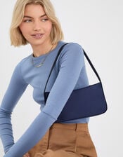 Satin Shoulder Bag, Blue (NAVY), large