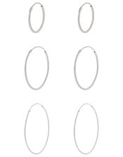 Sterling Silver Simple Hoop Set, , large