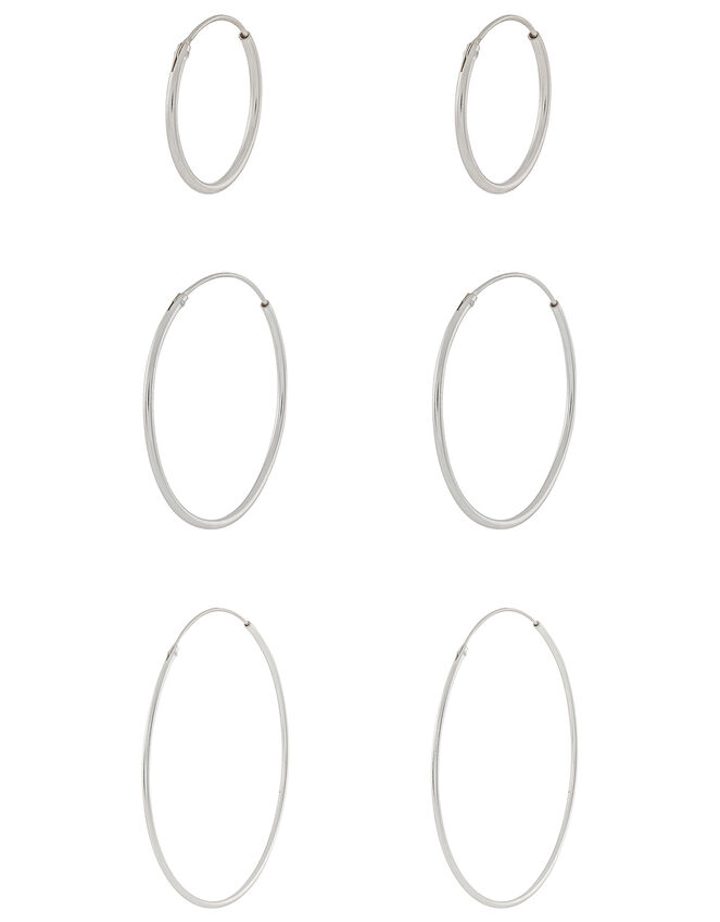 Sterling Silver Simple Hoop Set, , large