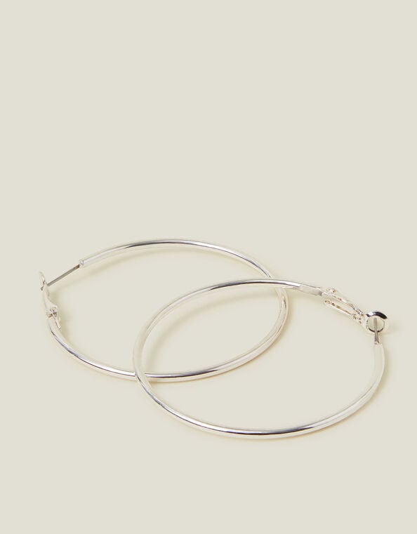 Medium Simple Hoops, Silver (SILVER), large