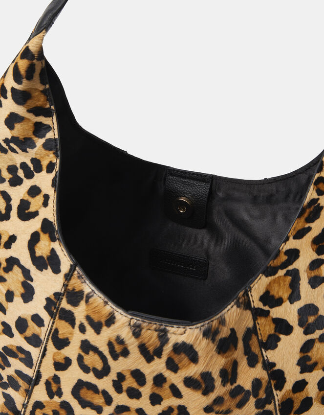 Leopard Print Leather Shoulder Bag, , large