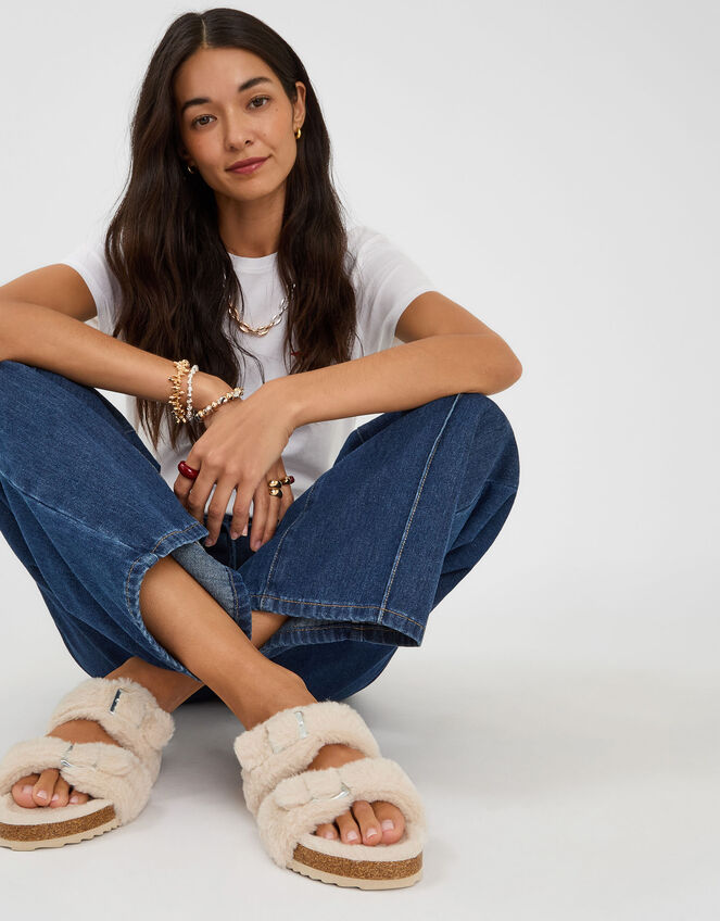 Fluffy Buckle Slippers, Cream (CREAM), large