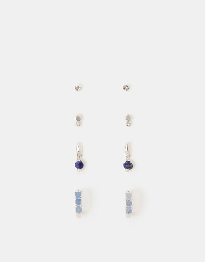 4-Pack Sterling Silver-Plated Blue Quartz Earrings, , large