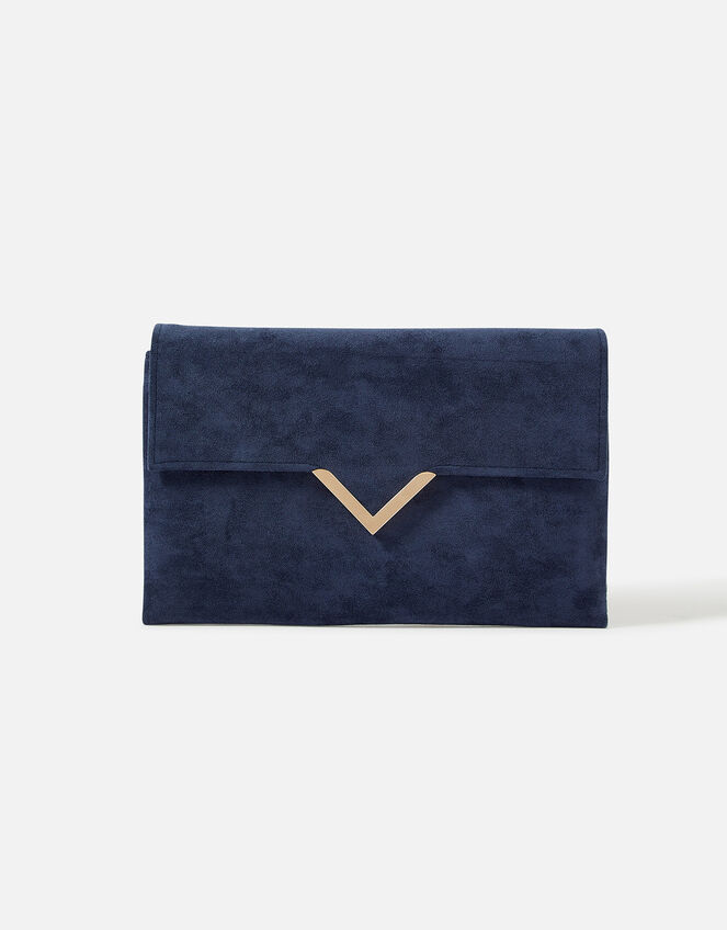 Natalie Suedette Envelope Clutch Bag, Blue (NAVY), large
