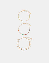 3-Pack Bead Flower Charm Anklets, , large