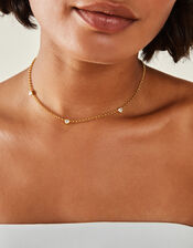 14ct Gold-Plated Diamante Heart Station Necklace, , large