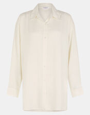 Long Sleeve Stripe Beach Cover Up Shirt, Ivory (IVORY), large