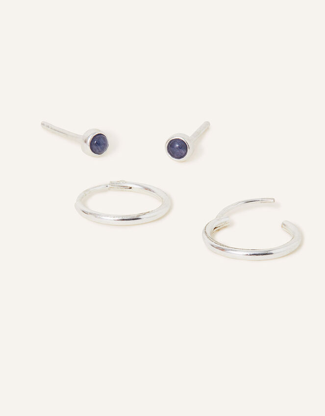 Sterling Silver Aventurine Stud and Hoops Set of Two, , large