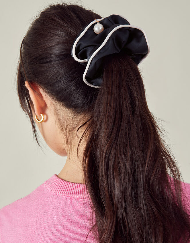 Pearl Charm Piped Hair Scrunchie, , large