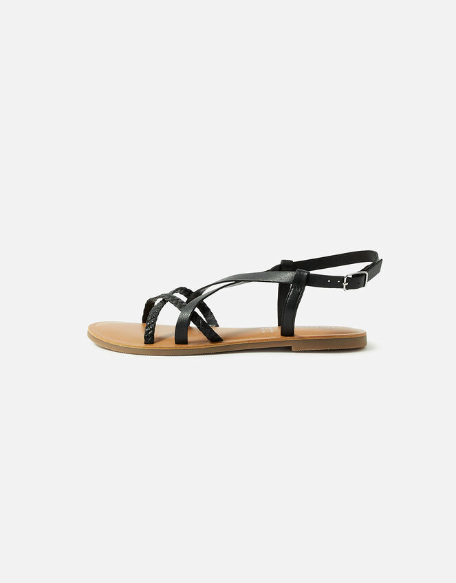 Tuscan Leather Plaited Sandals, Black (BLACK), large
