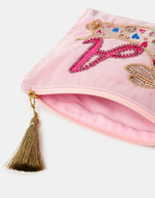 Girls Embroidered Sausage Dog Initial Velvet Pouch, Pink (PINK), large