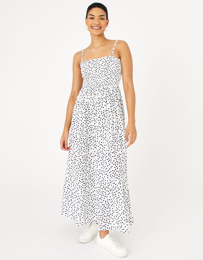 Spotty Maxi Bandeau Dress in Organic Cotton , Black (BLACK WHITE), large