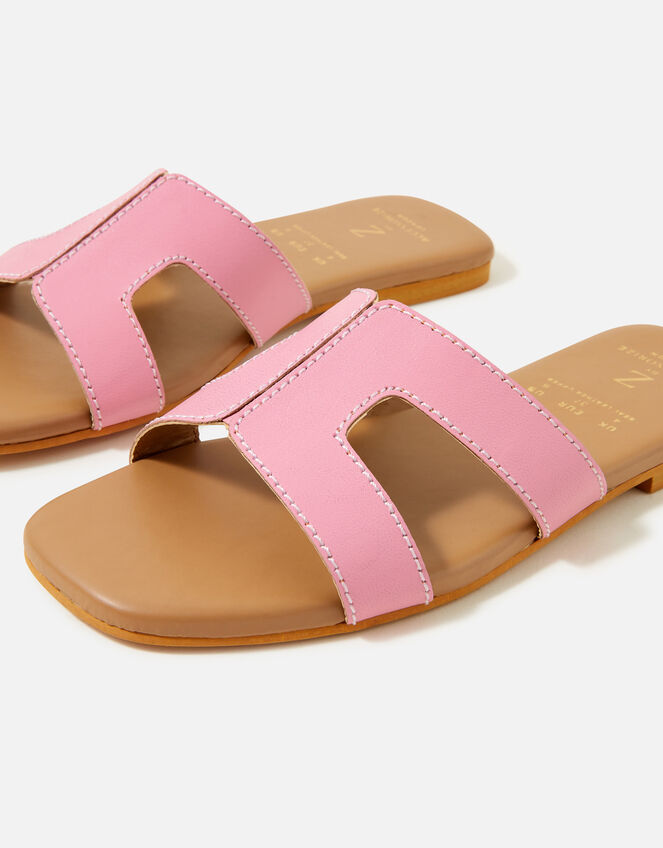Contrast Stitch Leather Sandals , Pink (PINK), large