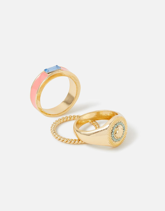 Seascape Shell Enamel Ring Set of Three, Multi (PASTEL-MULTI), large