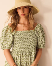 Floral Print Puff Sleeve Maxi Dress, Green (KHAKI), large