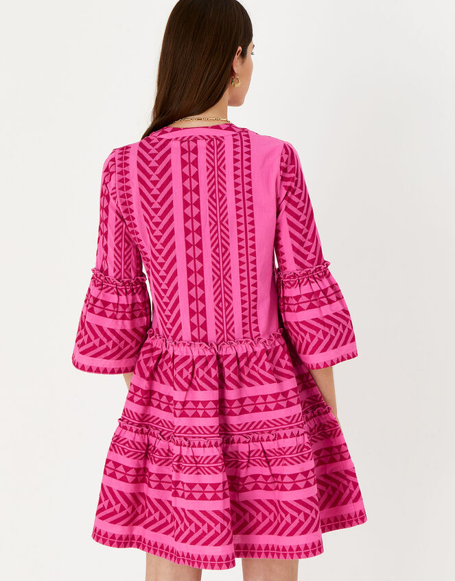 Jacquard Flute Sleeve Dress , Pink (PINK), large