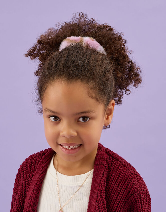 Girls Fluffy Leopard Print Hair Scrunchie, , large