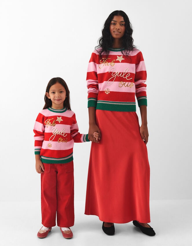 Slogan Stripe Christmas Jumper, Pink (PINK), large