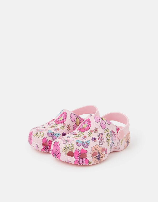 Girls Butterfly Print Clogs, Pink (PINK), large