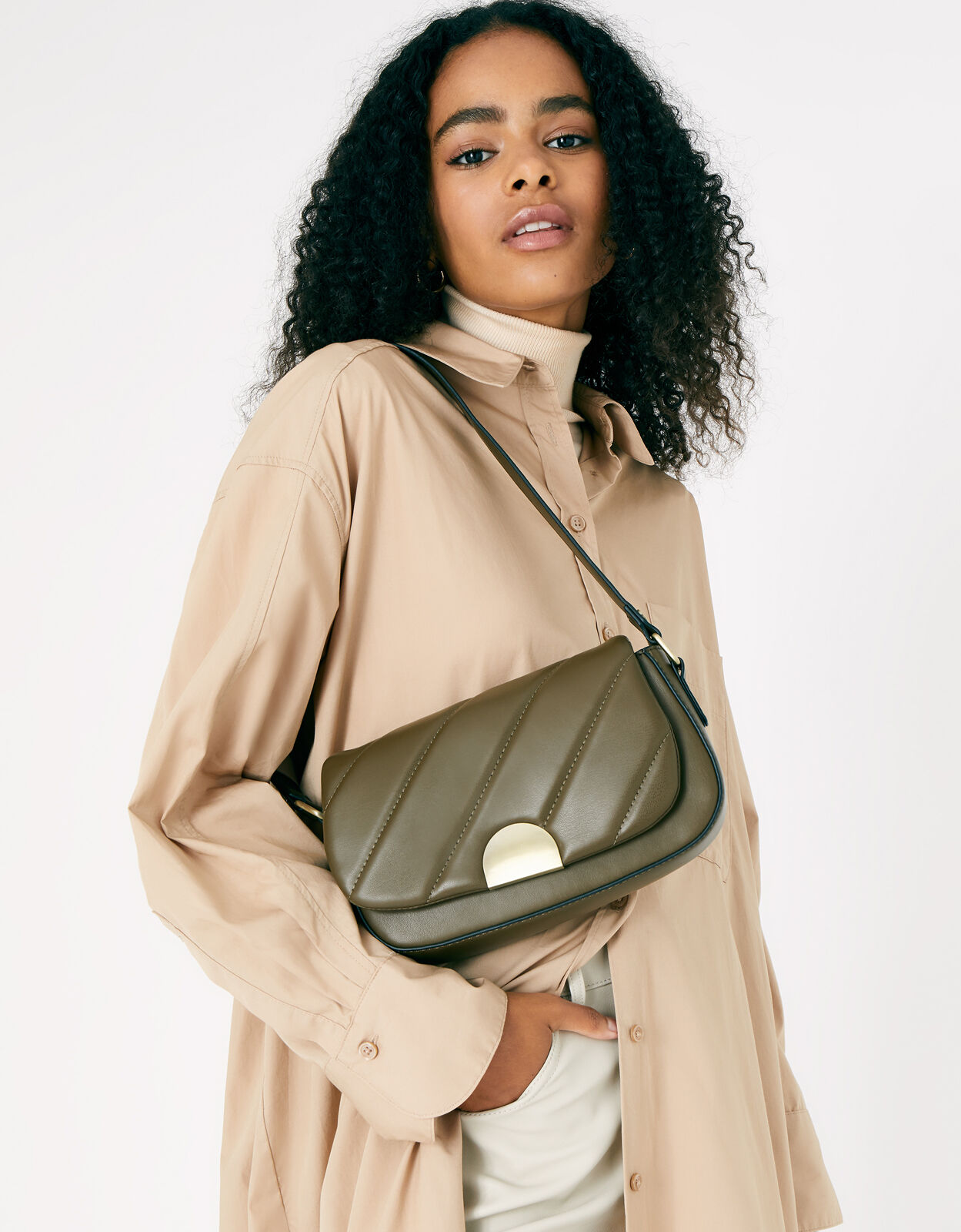 Khaki green shoulder 2025 bag