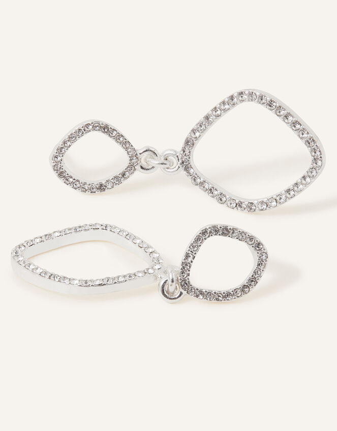 Pave Organic Oval Short Drop Earrings, Silver (SILVER), large