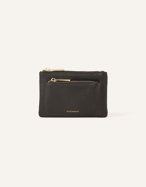 Double Zip Coin Purse Black, Black (BLACK), large