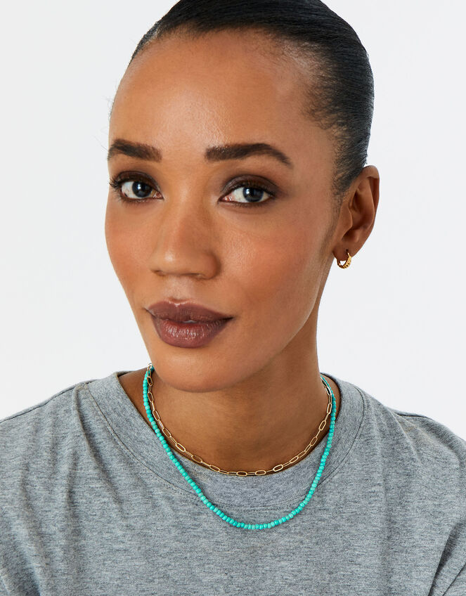 14ct Gold-Plated Healing Stone Turquoise Bead Necklace, , large