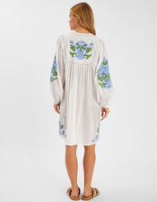 Embroidered Long Sleeve Smock Dress, White (WHITE), large